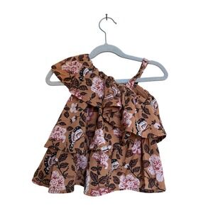 Janie and Jack Girls Floral Butterfly‎ One Shoulder Ruffle Top Size 4